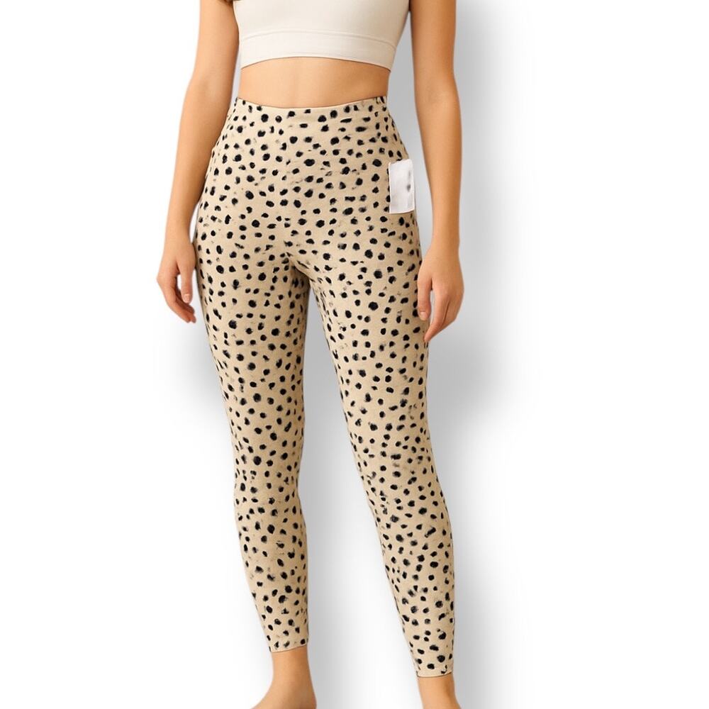 Ellie Moonlight‎ Black Dot High Rise Leggings Tan Black Large Athleisure Yoga